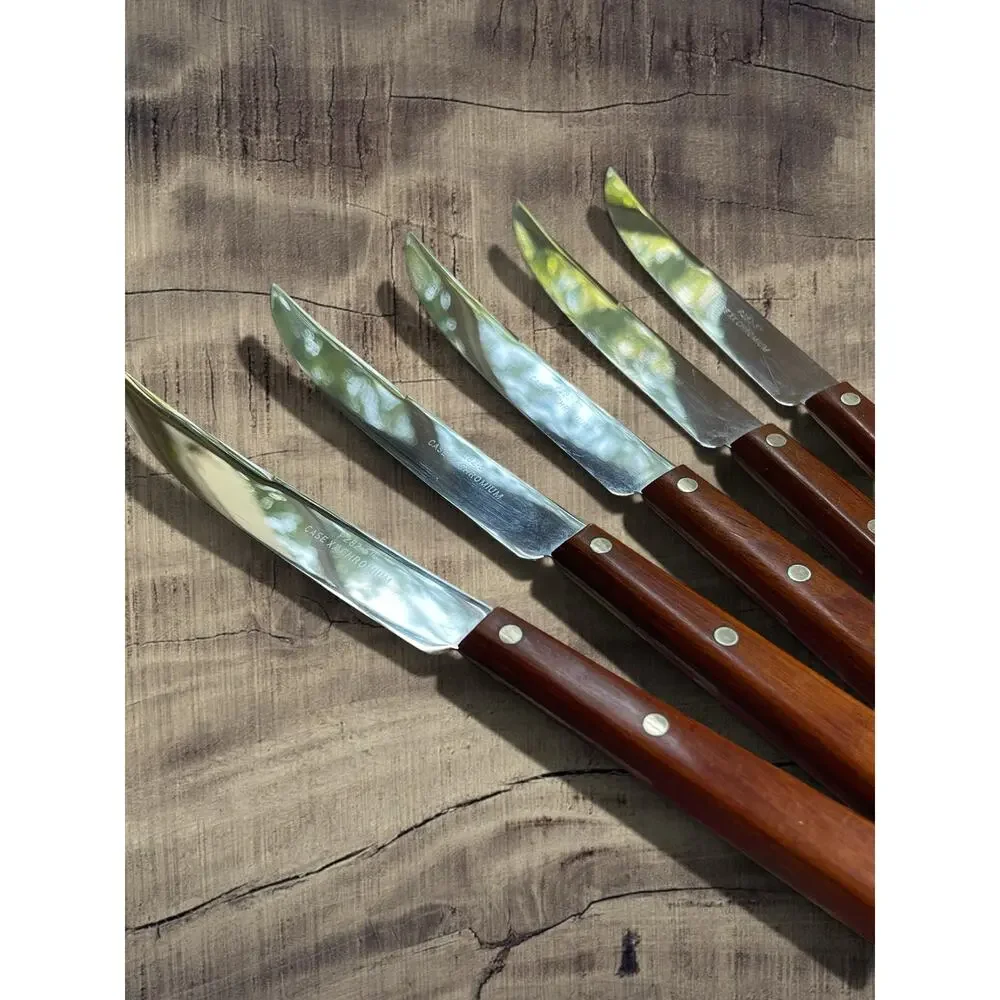 Vtg. P282-5 Wood Handle Case XX Chromium Steak Knives Lot of 5 USA Made Quality